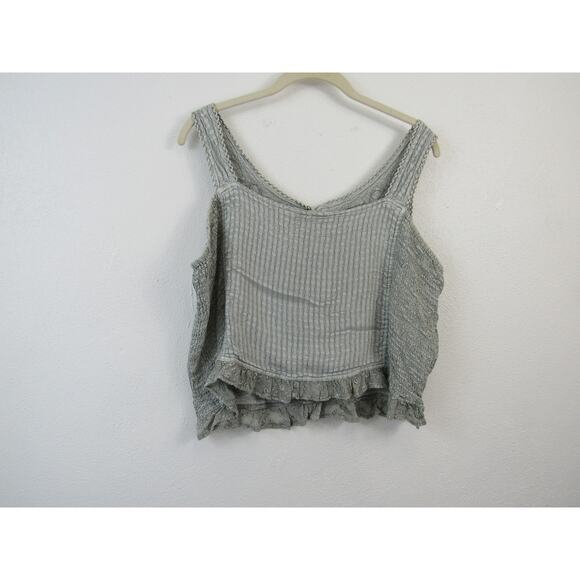 Tera Bora Grey Textured Cropped Tank Top Button Front Embroidery Ruffles XL - Picture 6 of 7